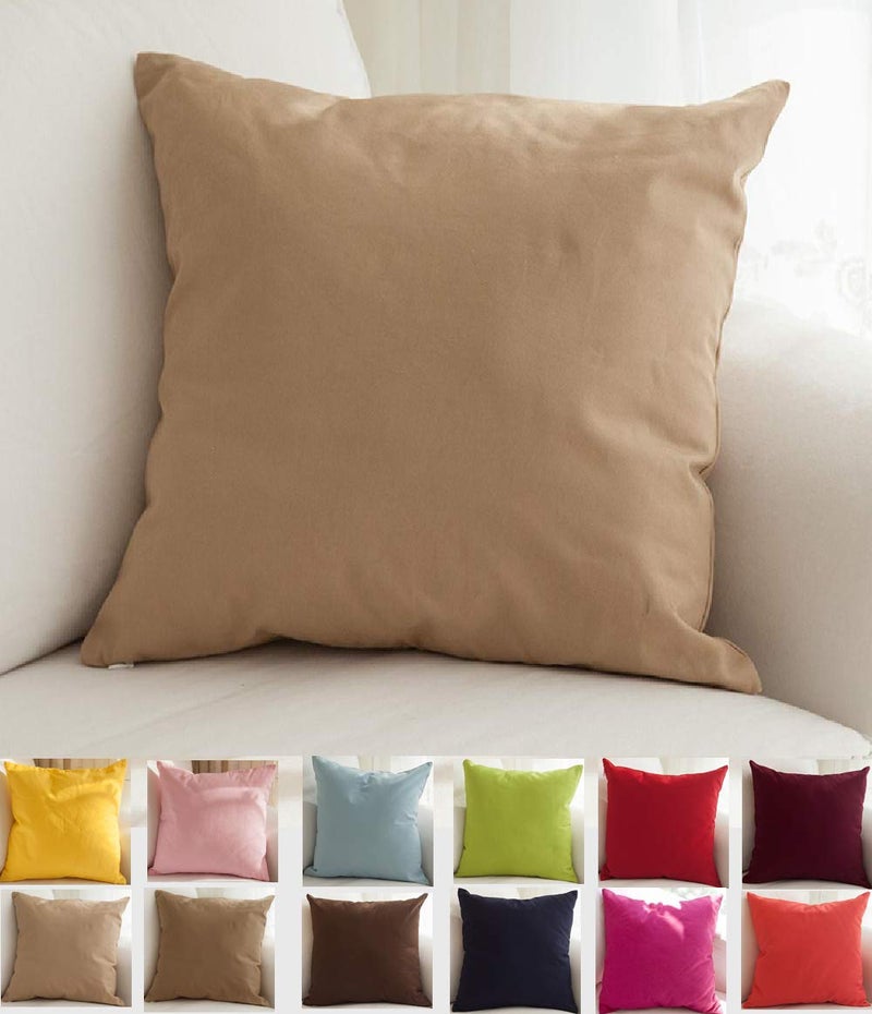 TangDepot Handmade Decorative Solid 100% Cotton Canvas Throw Pillow Covers/Pillow Shams, (18"x18", Khaki)